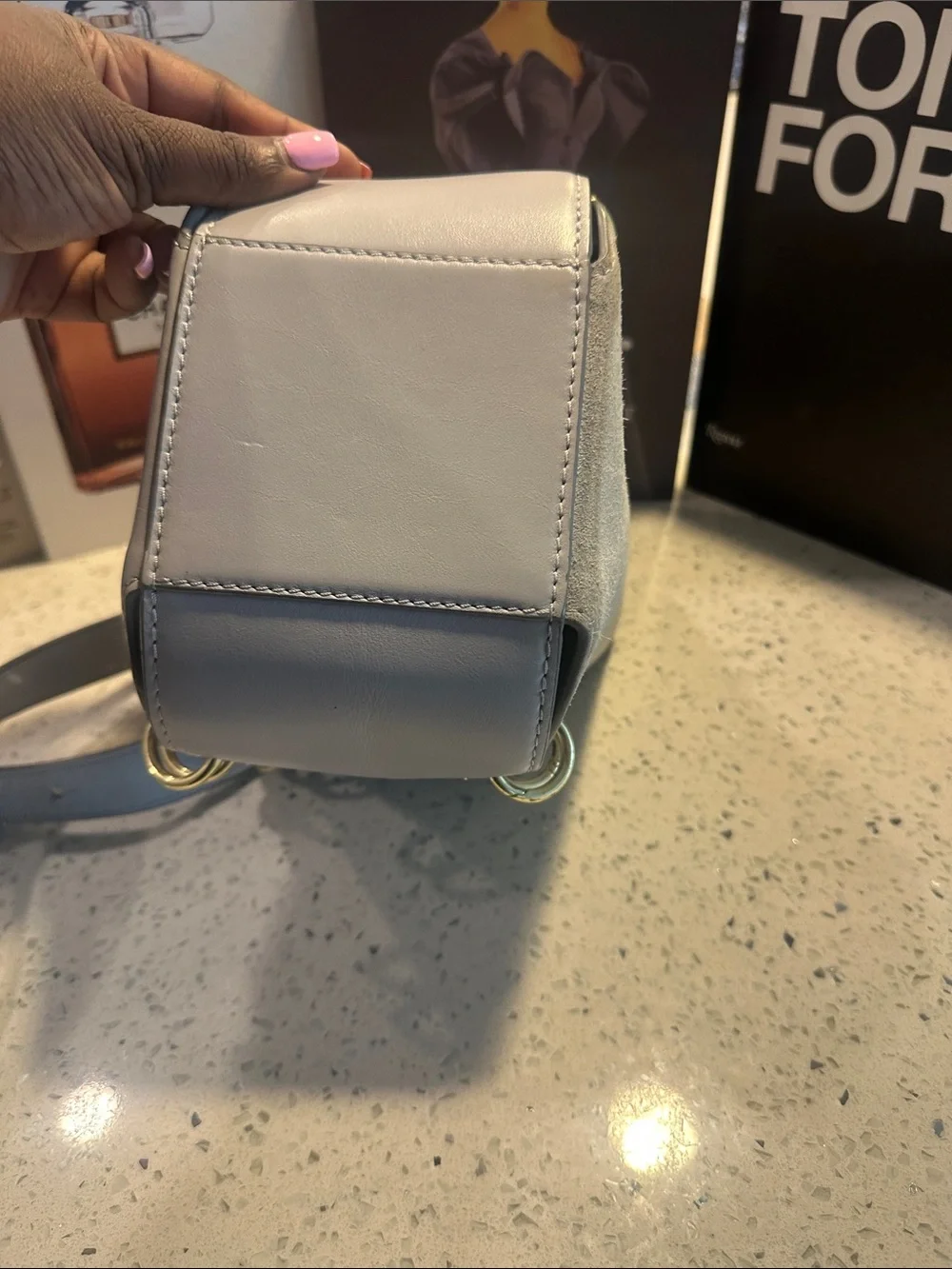 See By Chloe Gray Leather Drawstring Crossbody with Gold Accents - Picture 8 of 17